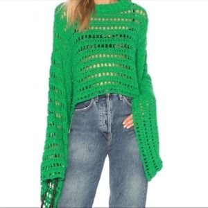 Free People ~ Caught up bell sleeve crochet sweater ~ green ~ size S~ ✨💚